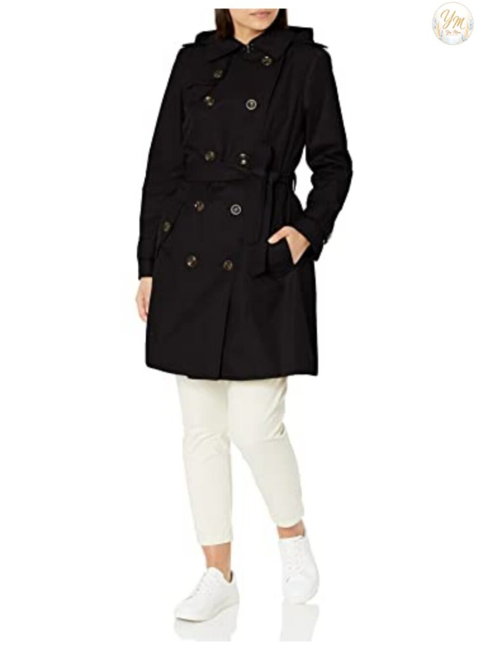 Double Breasted Trench Coat with Belt, 36" Length, Water Resistant